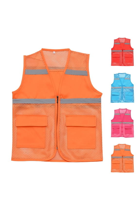 Men's Mesh Breathable Fishing Reflective Vest, Multi-Pockets Photography Travel Hiking Waistcoat Sleeveless Jacket for Adults and Youth Watermelon Red