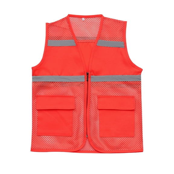 RYDCOT Men's Mesh Breathable Fishing Reflective Vest, Multi-Pockets Photography Travel Hiking Waistcoat Sleeveless Jacket for Adults and Youth Watermelon Red