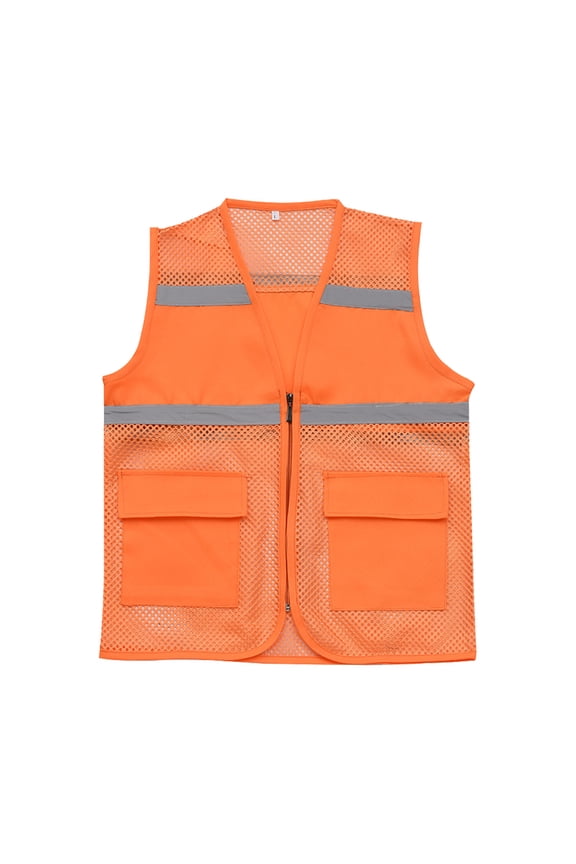 Men's Mesh Breathable Fishing Reflective Vest, Multi-Pockets Photography Travel Hiking Waistcoat Sleeveless Jacket for Adults and Youth Orange