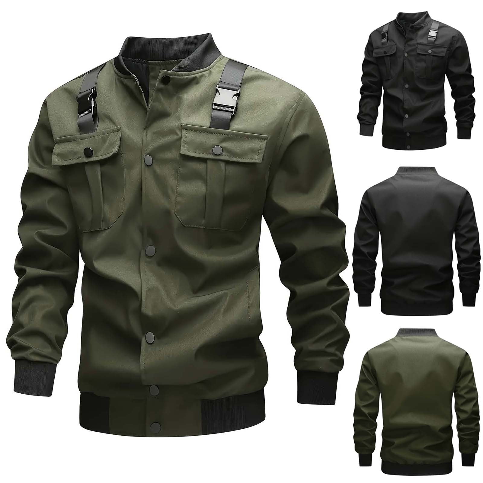 RYDCOT Men's Military Jacket with Multi Pockets Cargo Windbreaker Zip ...