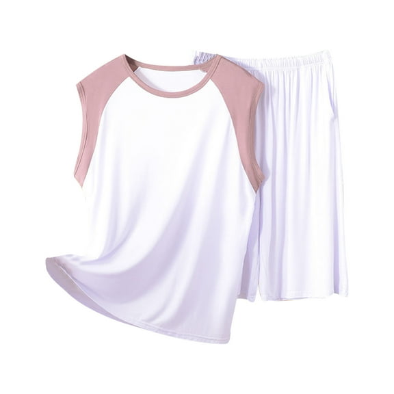 RYDCOT Men's Modal Pajamas Set Workout Color Block Tank Top Pjs Sets with Shorts 2 Piece Soft Lightweight Sleeveless Casual Sleep Shirts Loungewear Pink