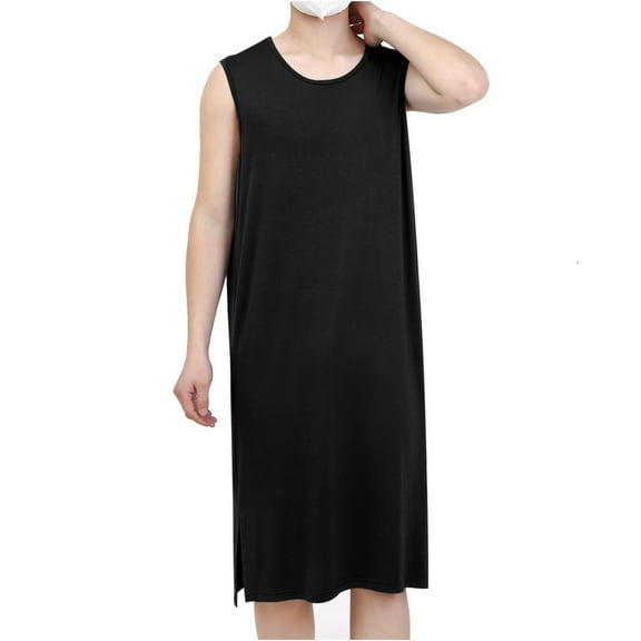 RYDCOT Men's Modal Sleeveless Nightgowns, Mens Classic Modal Pajamas Ultra Soft Nightshirt Loose fit Nightdress Black