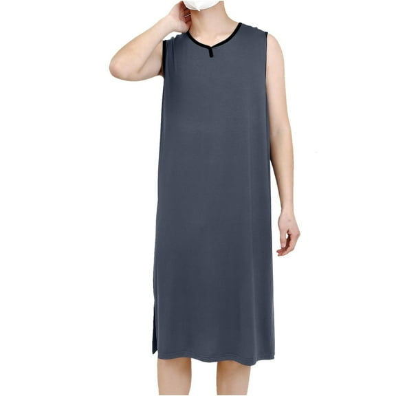 RYDCOT Men's Modal Sleeveless Nightgowns, Mens Classic Modal Pajamas Ultra Soft Nightshirt Loose fit Nightdress Silver