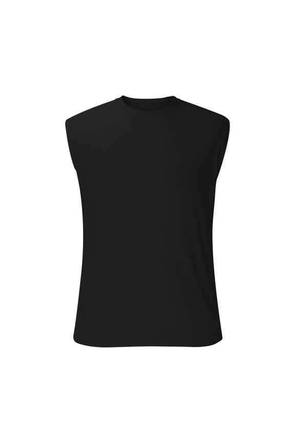 Men's Moisture Wicking Tech Quick Dry Sleeveless Shirts Loose Crew Neck Active Athletic Tank Tops Black