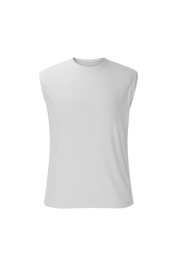 Men's Moisture Wicking Tech Quick Dry Sleeveless Shirts Loose Crew Neck Active Athletic Tank Tops Gray