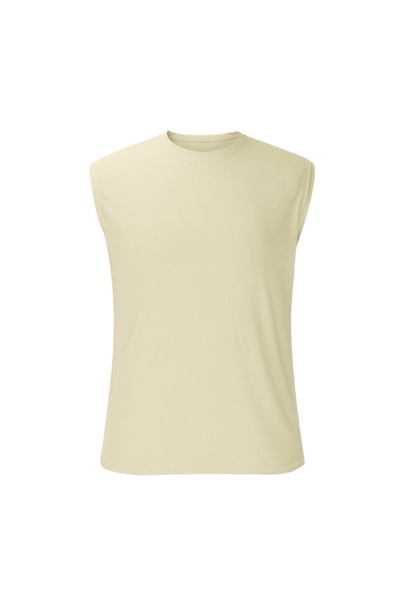 Men's Moisture Wicking Tech Quick Dry Sleeveless Shirts Loose Crew Neck Active Athletic Tank Tops Khaki