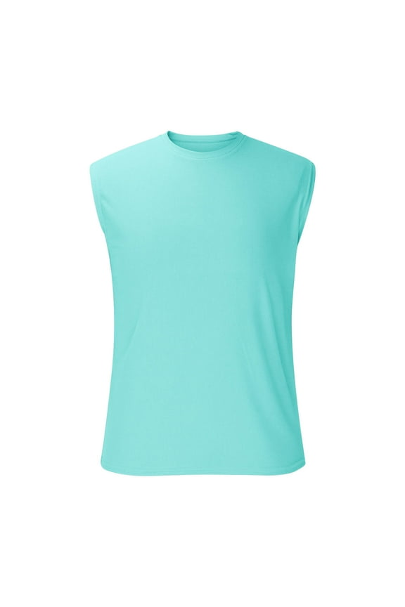 Men's Moisture Wicking Tech Quick Dry Sleeveless Shirts Loose Crew Neck Active Athletic Tank Tops Light Blue