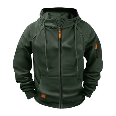 RYDCOT Men's Multi Pockets Zipper Casual Jacket Sports and Fitness Long Sleeved Hooded Casual Jacket Army Green XL(XL)