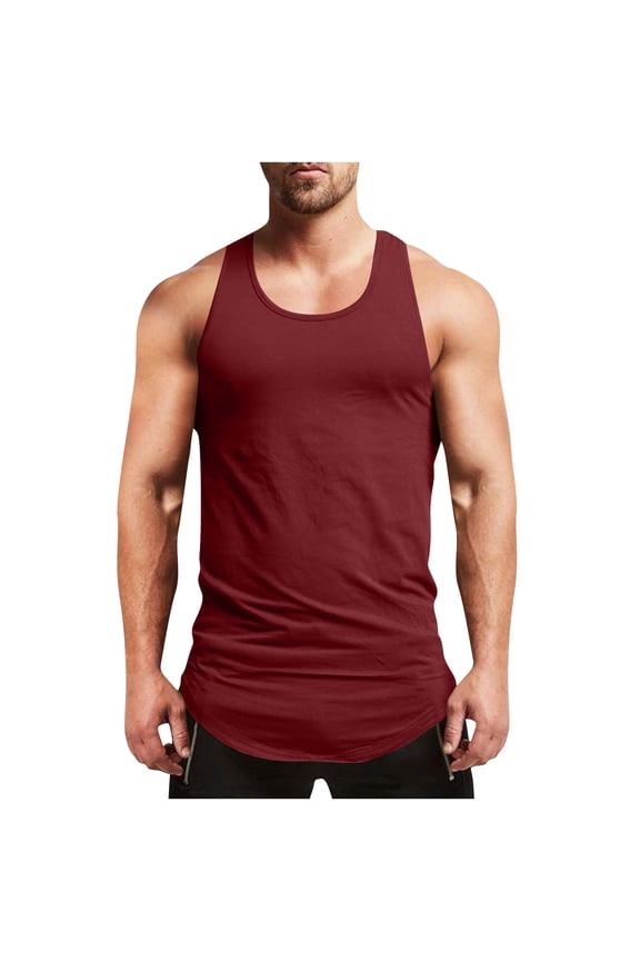 Men's Muscle Gym Workout Stringer U-Shaped Hem Tank Tops Bodybuilding Fitness T-Shirts Wine