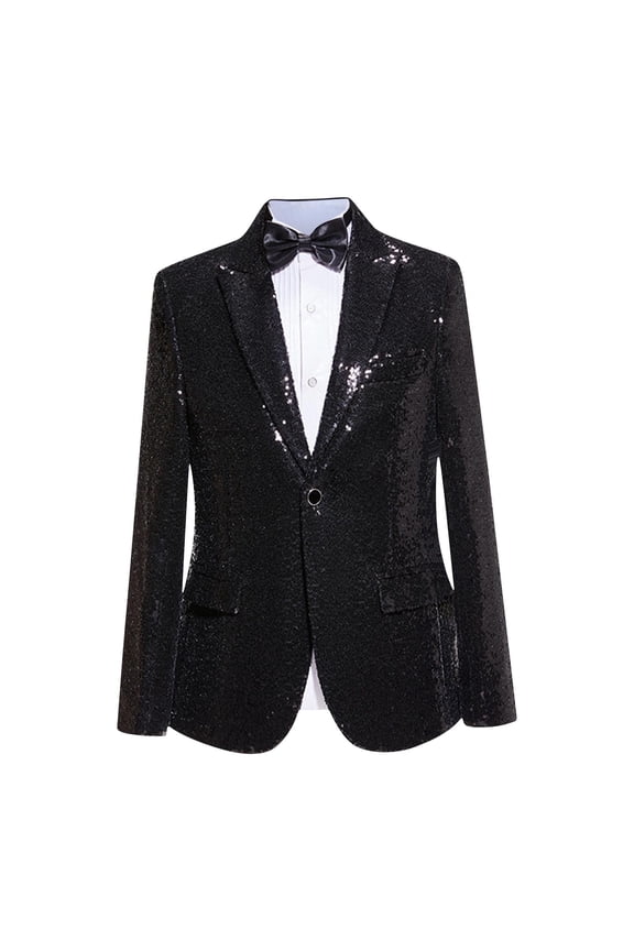 Men's One Button Sequin Blazer Dress Suit Jacket Party Festival Tuxedo Sport Coat- formal & Semi - formal Prom Black