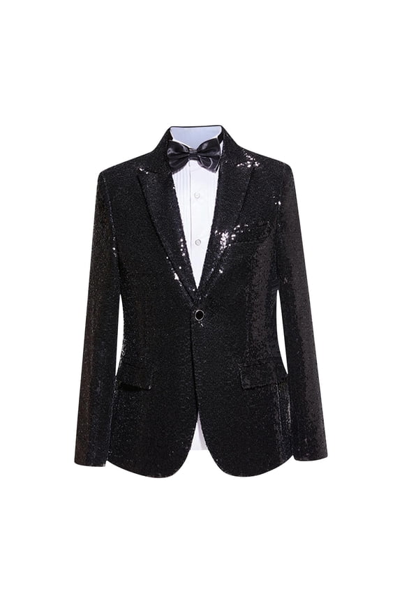 Men's One Button Sequin Blazer Dress Suit Jacket Party Festival Tuxedo Sport Coat- formal & Semi - formal Prom Black