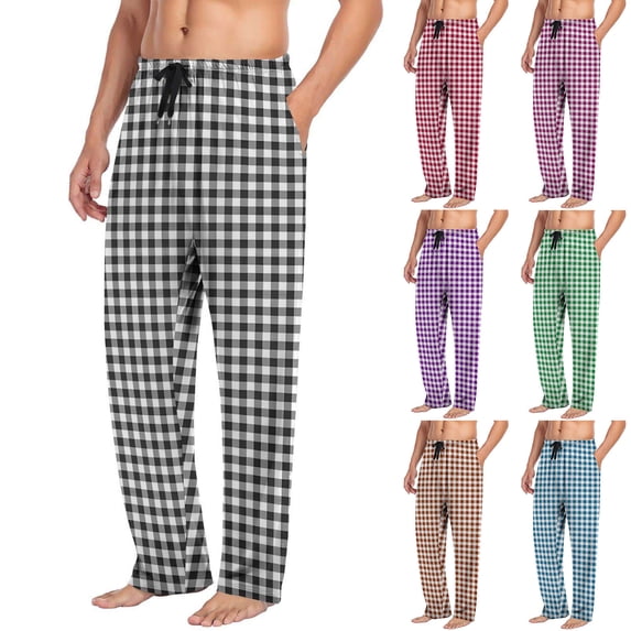 RYDCOT Men's Outdoor Casual Plaid Pajama Pants Straight Leg Pants with Pocket Red