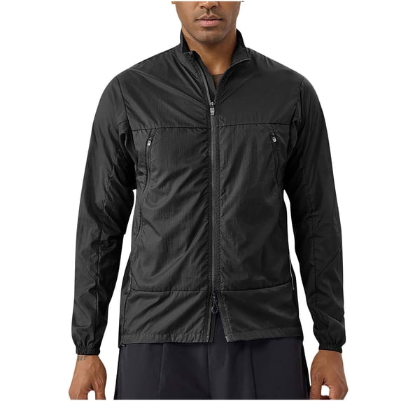 RYDCOT Men's Outdoor Lightweight Track Jackets Lightweight Full-Zip Casual Coat Workout Running Athletic Sun-Proof Stand Collar Jacket with Pockets Black
