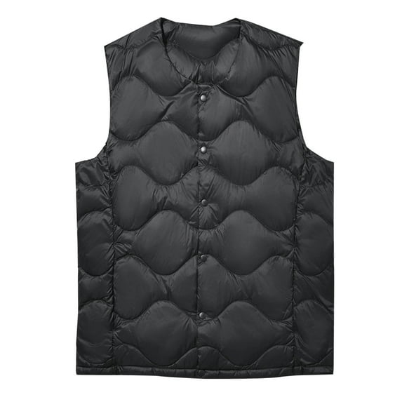 RYDCOT Men's Outdoor Quilted Puffer Vest Outerwear Stand Collar Snap Button Waterproof Lightweight Down Sleeveless Jacket Winter Padded Vest Black