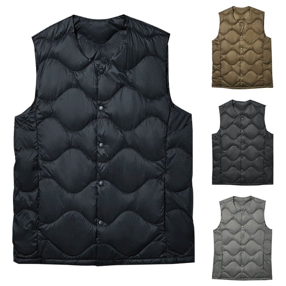 RYDCOT Men's Outdoor Quilted Puffer Vest Outerwear Stand Collar Snap Button Waterproof Lightweight Down Sleeveless Jacket Winter Padded Vest Navy