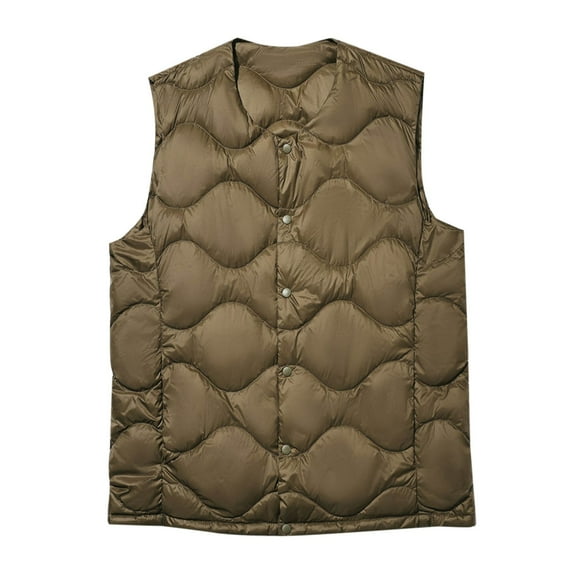 RYDCOT Men's Outdoor Quilted Puffer Vest Outerwear Stand Collar Snap Button Waterproof Lightweight Down Sleeveless Jacket Winter Padded Vest Army Green