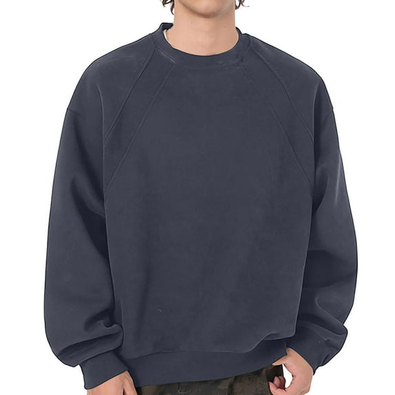 RYDCOT Men's Oversized Fleece Sweatshirt Long Sleeve Crewneck Casual Pullover Tops Solid Color Loose Fitting Sweatshirts Big & Tall 4XL Dark Blue