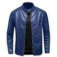 thumbnail image 1 of RYDCOT Men's PU Leather Jackets, Capless Jacket for Men Motorcycle Fation Stand up Collar Zip-up Slim Fit Coat Blue, 1 of 7
