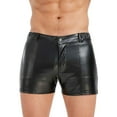 thumbnail image 1 of RYDCOT Men's PU Leather Shorts Elastic Waist Rave Hot Short Pants Zipper Men Shorts with Pockets for Club Party Black, 1 of 6