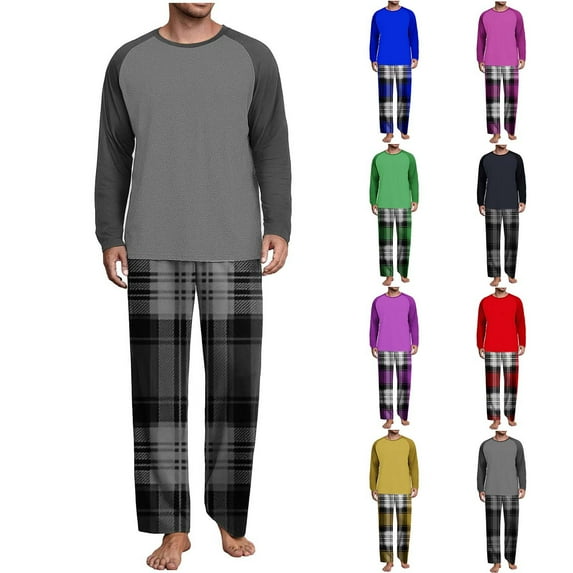 RYDCOT Men’s Pajama Set Pajamas for Men 2 Piece PJ Set with Cotton Knit Men Pajama Pants and Long Sleeve T-Shirt Yellow