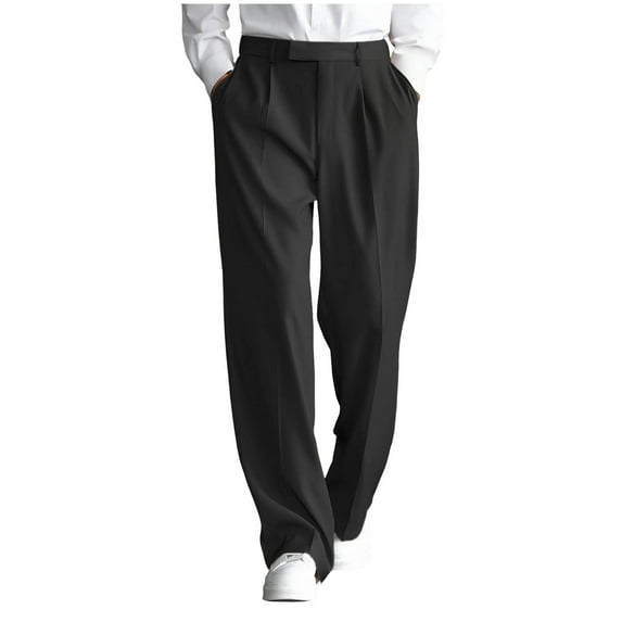 RYDCOT Men's Pleated Baggy Dress Pants High Waisted Straight Leg Pants Casual Work Trousers with Pockets Slacks for Men Black