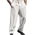 thumbnail image 1 of RYDCOT Men's Pleated Dress Pants Button Zipper Work office Slacks Straight Leg Business Trousers with Pocket White, 1 of 6