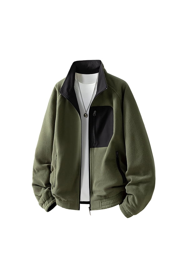 Men's Polar Fleece Double-Sided Wear Jackets Full Zip up Lightweight Bomber Jacket Casual Stylish with Pockets for Outdoor office Black