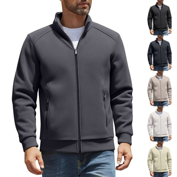 RYDCOT Men's Polar Fleece Jacket Warm Full Zip up Thick Jacket Soft Outwear Winter Coat with Zipper Pocket Khaki