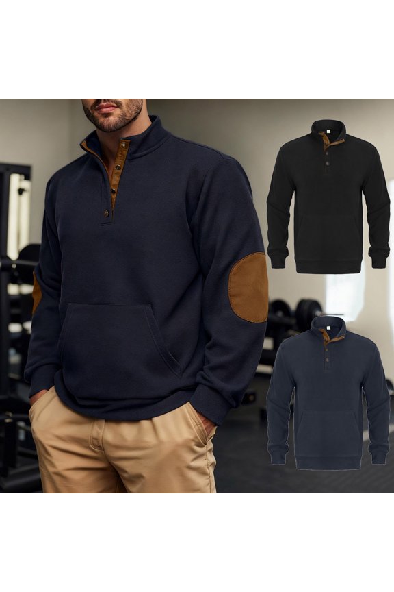 Men's Polar Fleece Sweatshirt Fleece Lined thermal Elbow Patches Midweight Pullover Navy