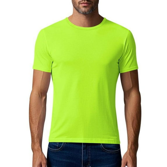 RYDCOT Men's Polyester T Shirt Short Sleeve Crewneck Casual Vintage T-Shirts Summer Mesh Fabric Pullover Tee Fluorescent Green L(L)