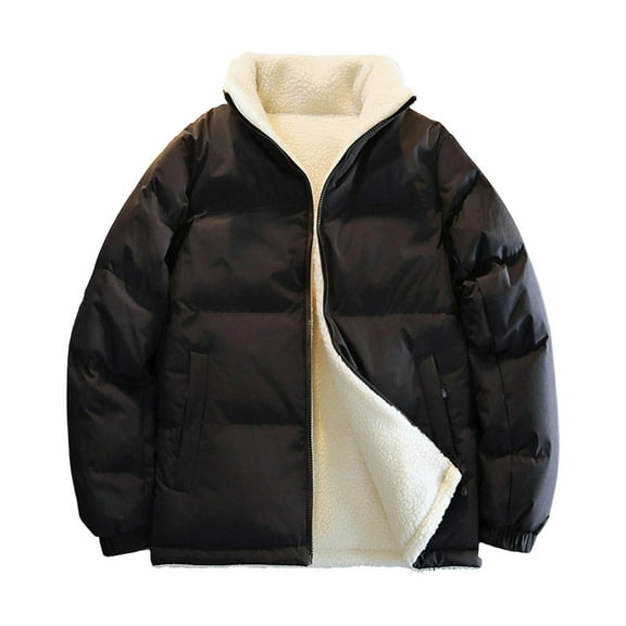 RYDCOT Men's Puffer Jacket Lightweight Double-Sided Winter Warm Cotton Jackets Quilted Hoodie Wind Resistant Zip up Insulated Puffy Coat Black