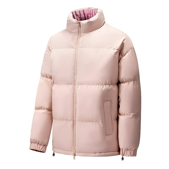 RYDCOT Men's Puffer Jacket Thickened Winter Wind Resistant Cotton Coat Warm Stand Collar Zip up Lightweight Quilted Down Jackets Ski Bubble Coat Pink