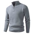 thumbnail image 1 of RYDCOT Men's Quarter Zip Elastic Pullover Sweater Cable Knit Casual Stand Collar Texture Knitted Sweaters Gray, 1 of 2