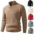 thumbnail image 1 of RYDCOT Men's Quarter Zip Elastic Pullover Sweater Cable Knit Casual Stand Collar Texture Knitted Sweaters Red, 1 of 3
