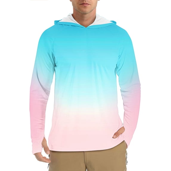 RYDCOT Men's Quick Dry Cool UV Moisture Wicking Shirts UPF 50+ Breathable Long Sleeve Tees Sun Protection Gradient T-Shirt with Hood White