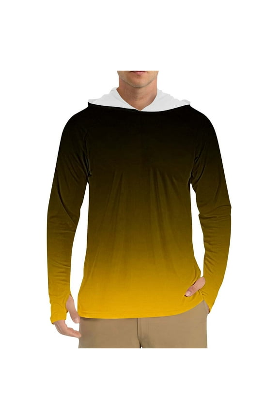 Men's Quick Dry Cool UV Moisture Wicking Shirts UPF 50+ Breathable Long Sleeve Tees Sun Protection Gradient T-Shirt with Hood Yellow