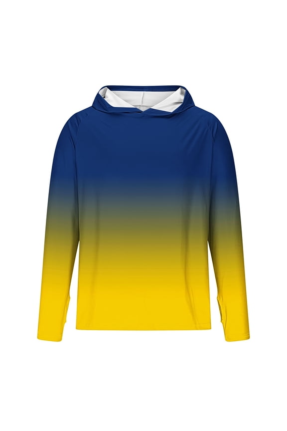 Men's Quick Dry Cool UV Moisture Wicking Shirts UPF 50+ Breathable Long Sleeve Tees Sun Protection Gradient T-Shirt with Hood Yellow