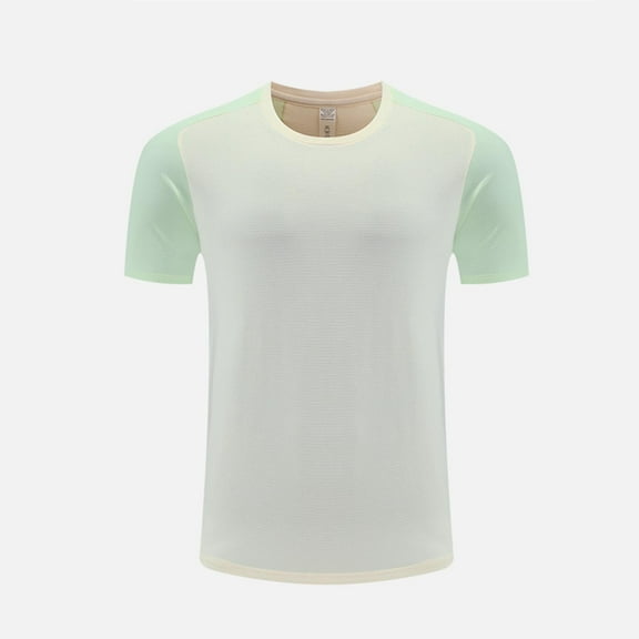 RYDCOT Men's Quick Drying Round Neck Top,Spliced Solid Color Elastic Short Sleeve Shirts Khaki