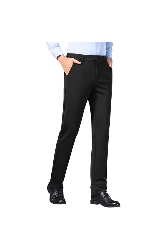 Men's Regular Fit Dress Pants Casual Business Flat Front Mens Wrinkle Free Comfort Stretch Pants Black 32(32)