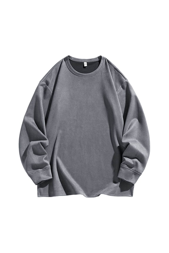 Men's Retro Long Sleeve Round Neck Shirts Casual Fashion Suede Fabric Shirt Base T-Shirt Lightweight T Shirt for Fall Winter Gray