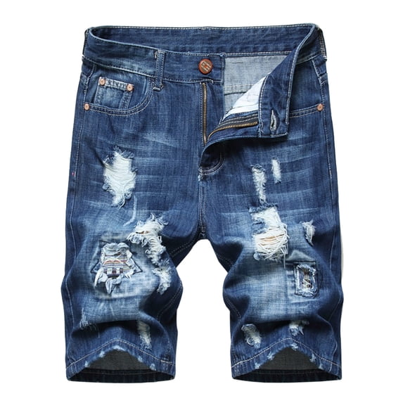 RYDCOT Men's Ripped Denim Shorts & Jeans Summer Casual Classic Straight Distressed Ripped Jean Shorts Size XS-6XL Blue