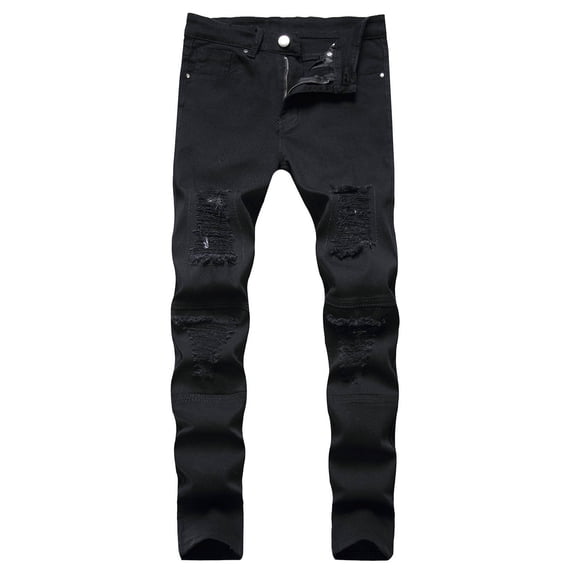 RYDCOT Men's Ripped Distressed Destroyed Jeans Straight Fit Slim Fit Washed Skinny Denim Pants Black