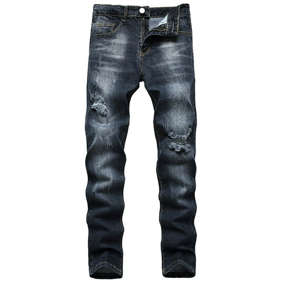 RYDCOT Men's Ripped Slim Fit Stretch Straight Leg Fashion Jeans Pants with Pocket Black