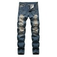 thumbnail image 1 of RYDCOT Men's Ripped Straight Slim Moto Biker Jeans Blue, 1 of 9