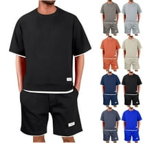 RYDCOT Men's Round Neck Hem Slit Shirt and Casual and Fashionable Shorts Set 2 Piece Outfits Fashion Summer Tracksuits Casual Sportwear Set Orange XL(XL)