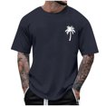 thumbnail image 1 of RYDCOT Men's Round Neck Short Sleeve Printed Tee Palm Tree Vintage Casual Cotton Shirt Hawaiian Summer Beach T Shirts Navy, 1 of 4