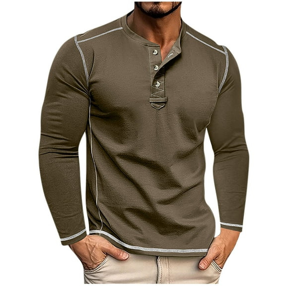 RYDCOT Men's Round Neck Sweatshirts Quarter Button Long Sleeved Top Solid Color Long Sleeve Casual Shirt Army Green