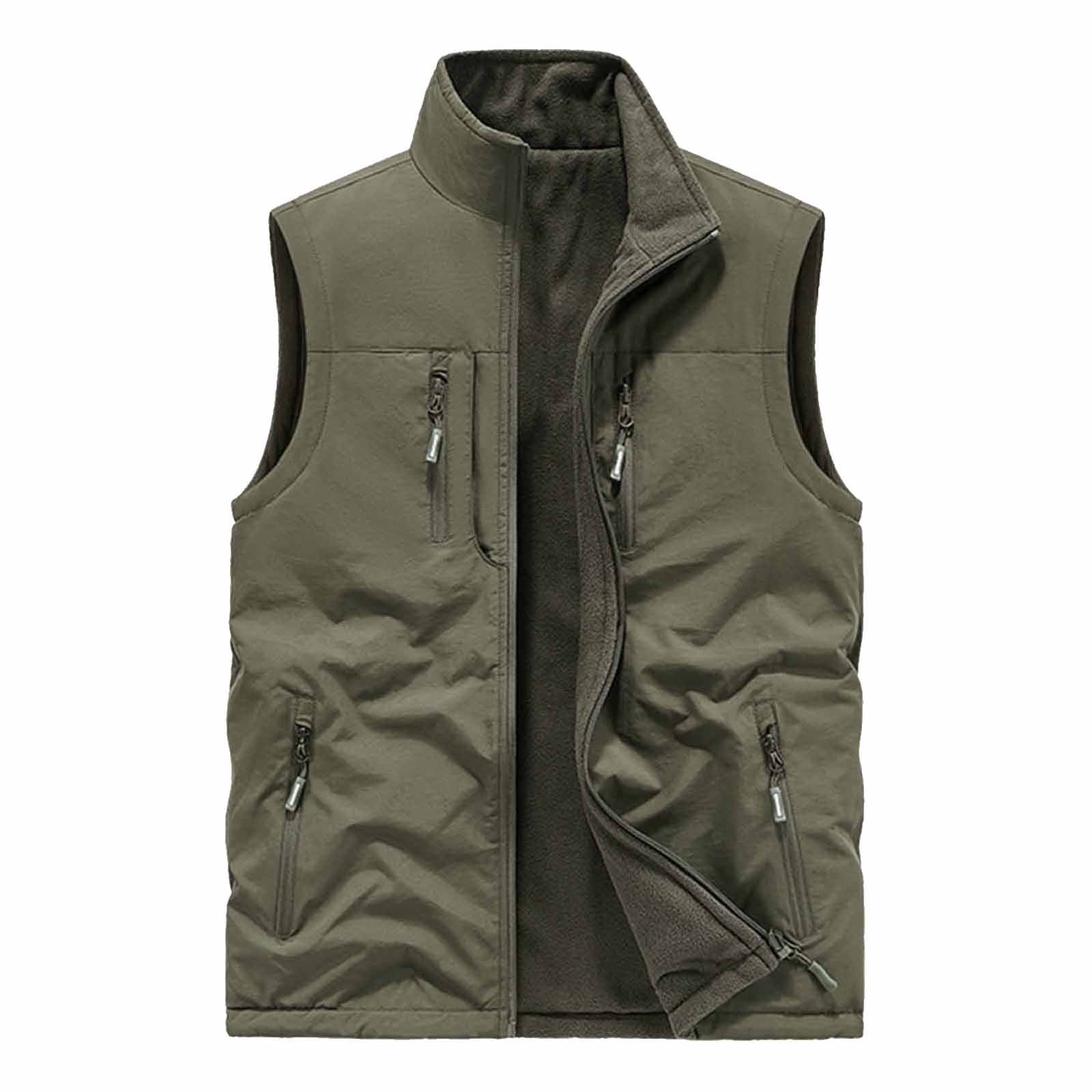 RYDCOT Men's Running Vest Outerwear, Zip up Winter Warm Vests Lightweight Waterproof Fleece-Lined Softshell Sleeveless Jacket for Golf Army Green