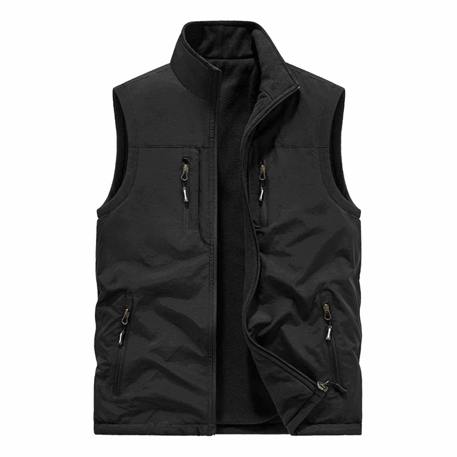 RYDCOT Men's Running Vest Outerwear, Zip up Winter Warm Vests Lightweight Waterproof Fleece-Lined Softshell Sleeveless Jacket for Golf Black