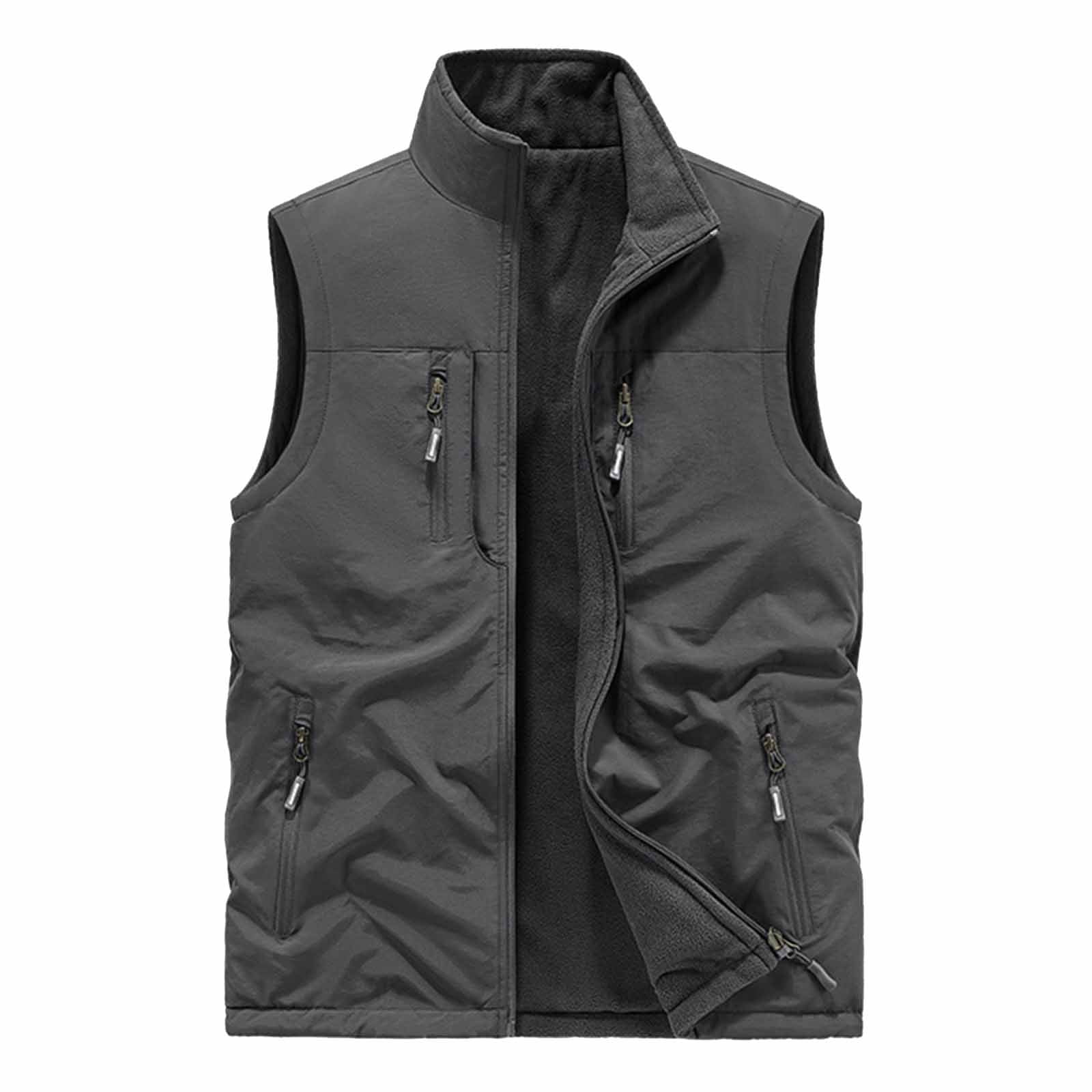 RYDCOT Men's Running Vest Outerwear, Zip up Winter Warm Vests Lightweight Waterproof Fleece-Lined Softshell Sleeveless Jacket for Golf Gray
